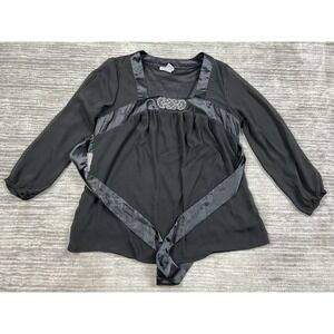 Unique Spectrum Top Womens 18W/20W Blackโ Long Sleeve Square Neck Sheer Sleeve